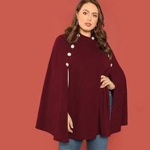 Romwe Plus Double Button Solid Cape Coat