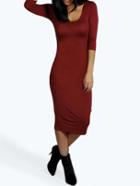 Romwe Round Neck Tight Burgundy Dress