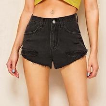 Romwe Ripped Detail Frayed Edge Bleach Wash Denim Shorts