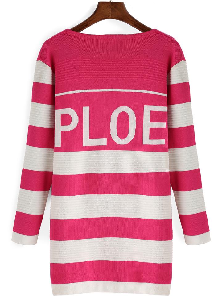Romwe Letter Print Striped Coat Sweater