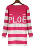 Romwe Letter Print Striped Coat Sweater