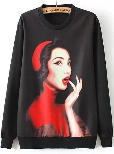 Romwe Beauty Print Loose Sweatshirt