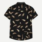 Romwe Guys Allover Feather Print Buttoned Shirt