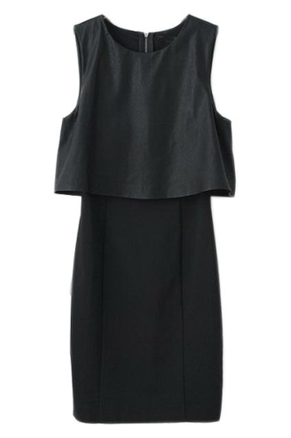 Romwe Romwe Pu Fake Two Piece Zippered Black Dress