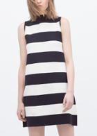 Romwe Stand Collar Striped Dress