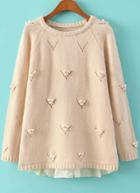 Romwe Twisted Ball Embellished Beige Sweater