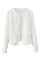 Romwe Asymmetric Open Front White Suit