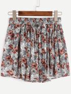 Romwe Draw Cord Waist Florals Shorts