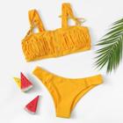 Romwe Ruched Plain Bikini Set