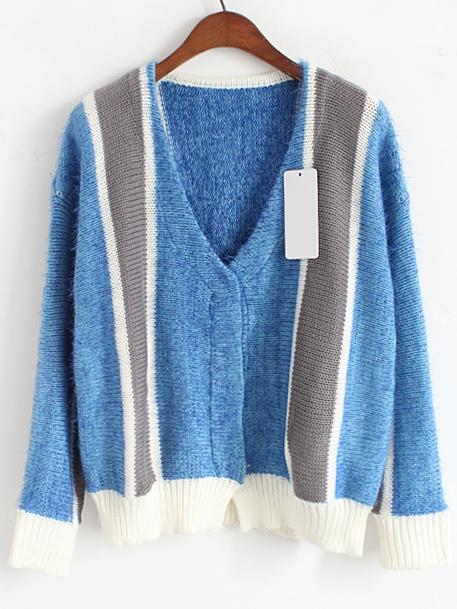 Romwe Color-block Striped Coat