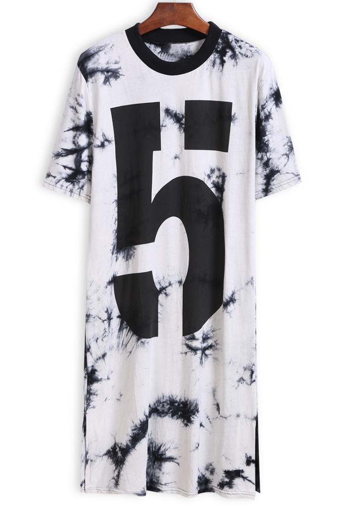 Romwe Number Print Long White T-shirt