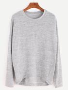 Romwe Heather Grey Dropped Shoulder Seam High Low Knitwear