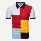 Romwe Men Color Block Polo Shirt