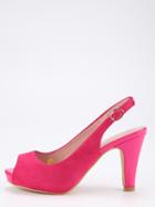 Romwe Faux Suede Peep Toe Slingback Pumps - Pink