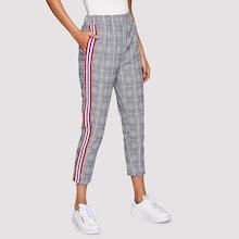Romwe Stripe Tape Side Plaid Pants