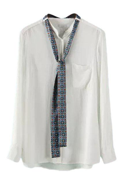 Romwe Long Necktie Embellished Casual Shirt