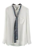 Romwe Long Necktie Embellished Casual Shirt