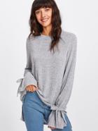 Romwe Bow Tied Flare Cuff Dip Hem Heathered Knit Top