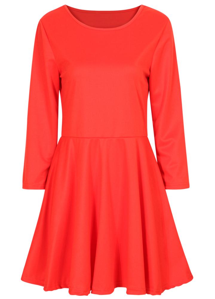 Romwe Round Neck Pleated Dress