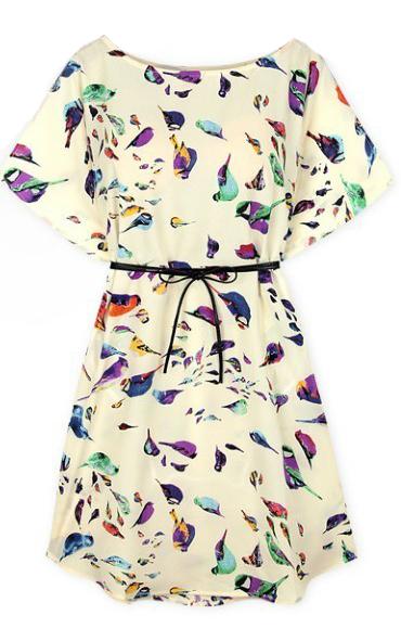 Romwe Batwing Birds Print Shift Dress