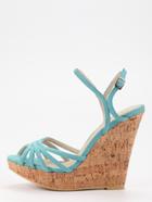 Romwe Faux Suede Strappy Wedges - Light Blue