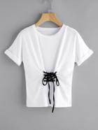 Romwe Corset Eyelet Lace Up Cuffed Tee