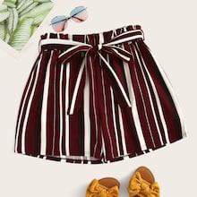 Romwe Plus Striped Self Tie Shorts