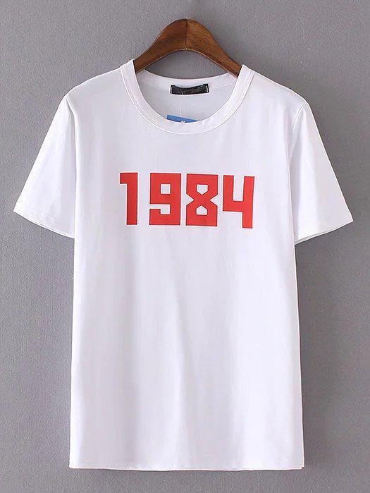 Romwe White Round Neck Number Print T-shirt