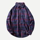 Romwe Men Plaid Curved Hem Shirt