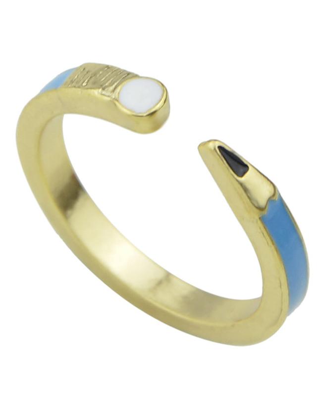 Romwe Blue Enamel Thin Cuff Rings