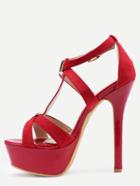 Romwe Faux Red Suede Strappy Platform High Heel Sandals