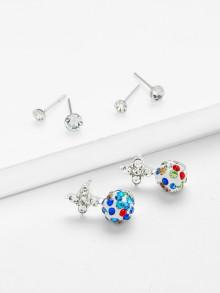 Romwe Mixed Rhinestone Decorated Stud Earring Set