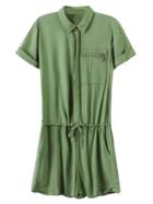 Romwe Army Green Pockets Tie-waist Short Sleeve Romper