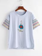 Romwe Blue Geometric And Cartoon Print T-shirt