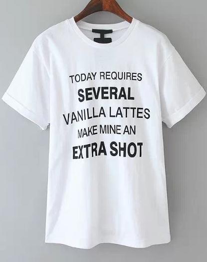 Romwe Letters Print Short Sleeve White T-shirt