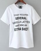 Romwe Letters Print Short Sleeve White T-shirt