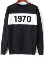 Romwe Number Print Jersey Black Sweater