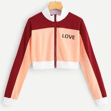 Romwe Letter Printed Zip Sweatshirt