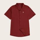 Romwe Guys Revere Collar Anchor Patched Shirt