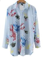 Romwe Blue Printed Blouse With Pocket