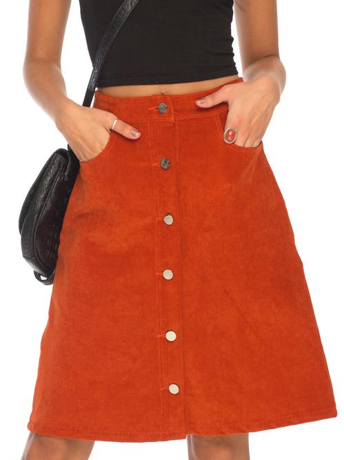 Romwe Single Breasted Corduroy Skirt