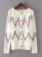 Romwe White Chevron Pattern Raglan Sleeve Sweater Coat
