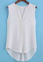 Romwe V Neck Dip Hem Polka Dot Chiffon White Tank Top