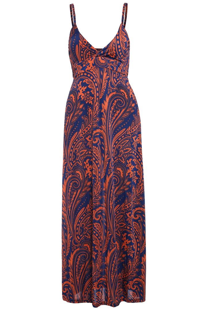 Romwe Spaghetti Strap Paisley Print Red Maxi Dress