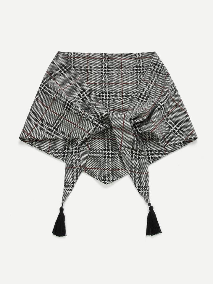 Romwe Plaid Print Twilly Scarf With Tassel