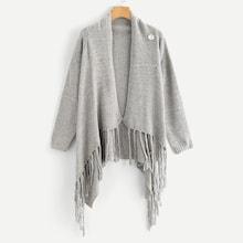 Romwe Fringe Hem Solid Cardigan