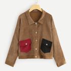 Romwe Colorblock Single Button Corduroy Jacket