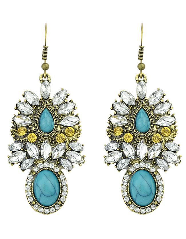 Romwe Latest Model Colored Stone Women Big Hanging Earrings