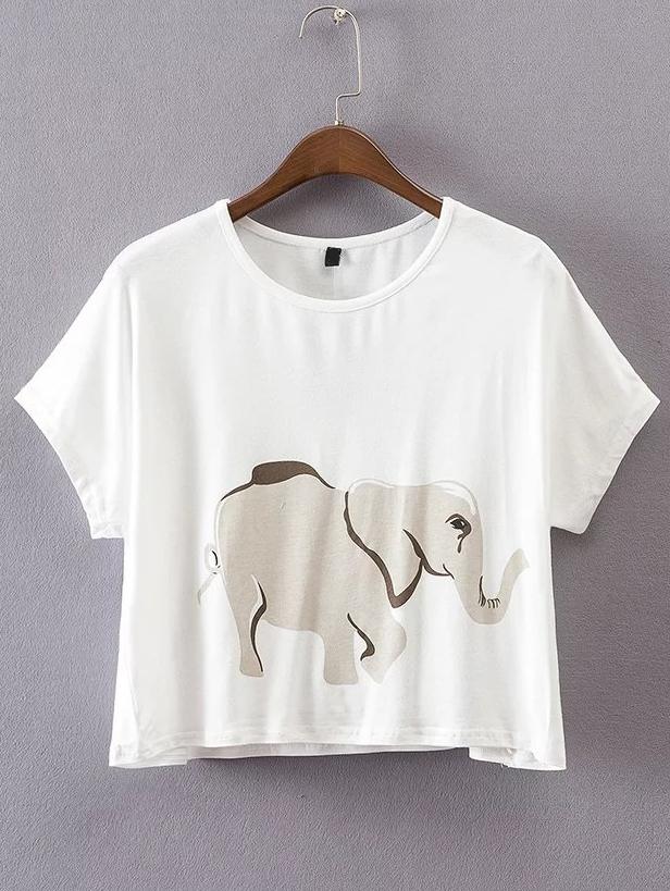 Romwe Elephant Print Crop Tee