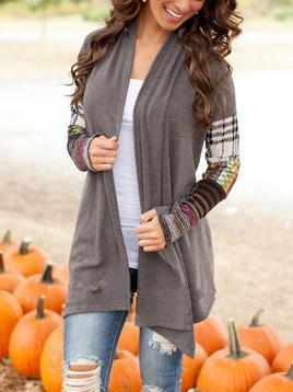 Romwe Grey Contrast Sleeve Plaid Coat